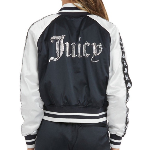 $312 Juicy Couture x Kappa Crystal Europa Satin Logo Bomber Jacket Rhinestones - Picture 1 of 4